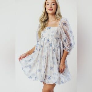 NWT Worth Collective Chase Bubble Hem Mini Dress in White/Periwinkle - Medium